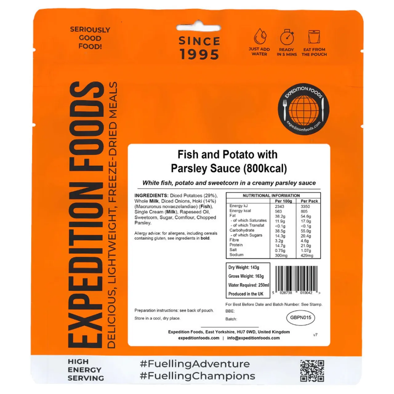 Hot Fish and Potato with Parsley Sauce (High Energy Serving) Main Meals