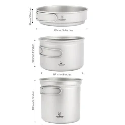 New Ultralight 3 Piece Titanium Camping Cookware Set Pots And Pans