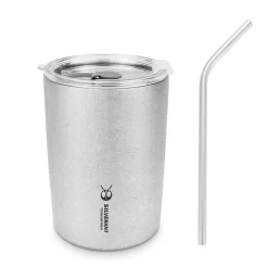 Hot Ultralight Titanium Double-Wall Coffee Cup with Straw 400ml Cups Mugs Plates & Bowls