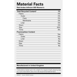 Clearance Womens Andes Infinium 800 Down Sleeping Bag Down Sleeping Bags